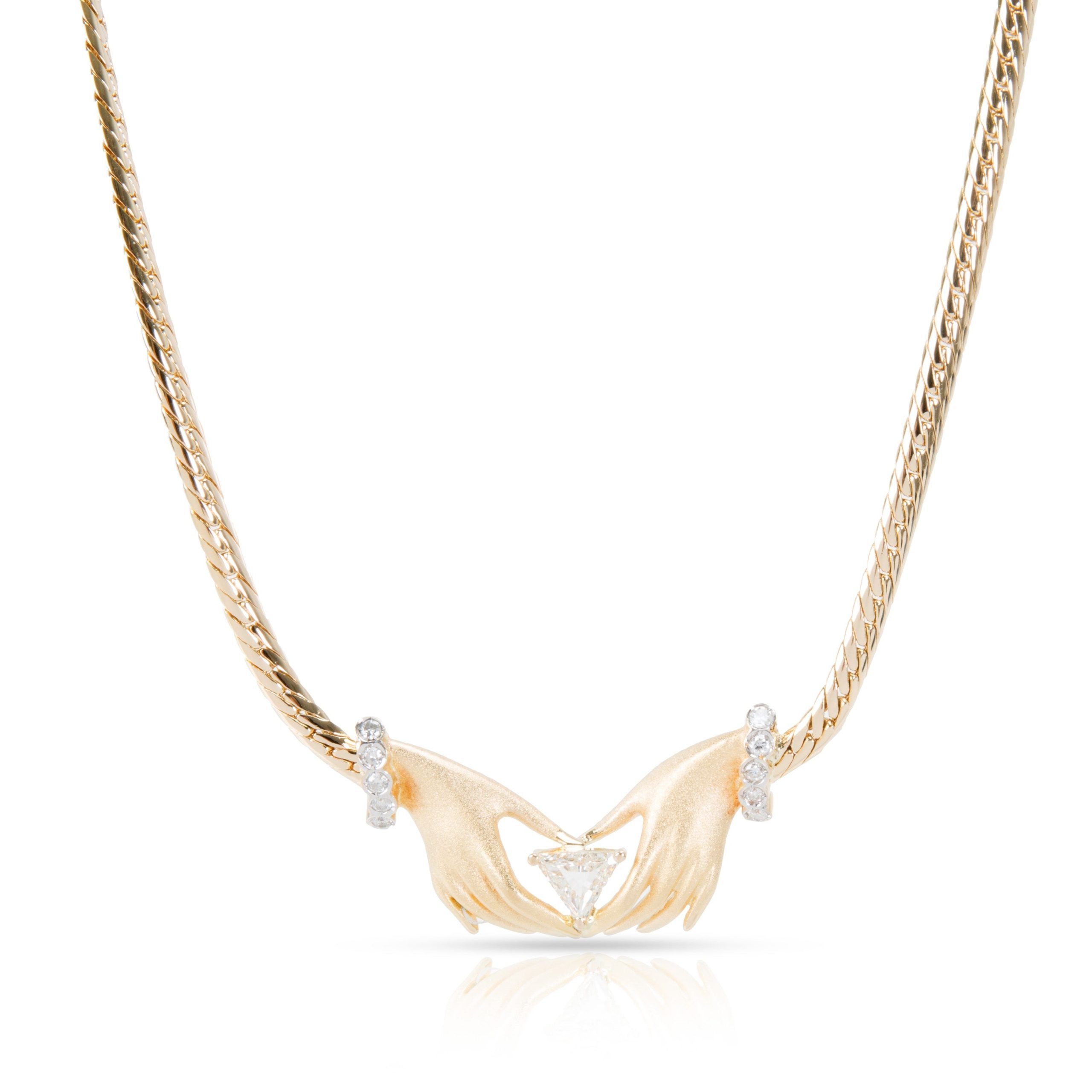 Carrera y Carrera Textured Hand Diamond Necklace in 18K Yellow Gold 0.8 CTW