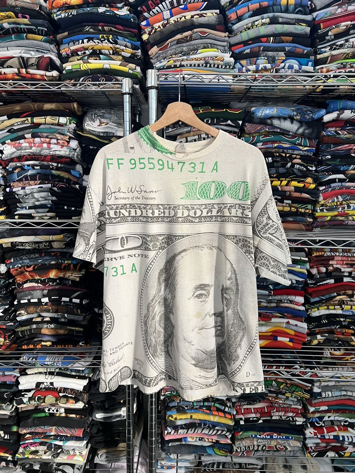 Arts & Science 2000s Benjamin Franklin 100 Dollars Bill AOP Tee Size US XL / EU 56 / 4 - 1 Thumbnail