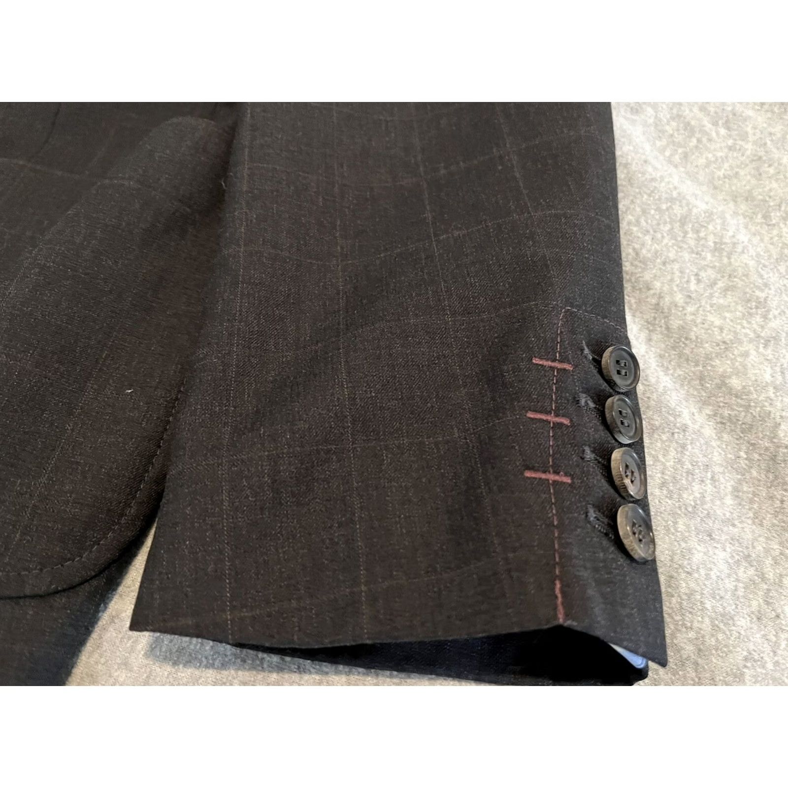 Robert Graham Robert Graham Check Wool Blazer Jacket 3 Button Mens Large Gray Embroidered Sport Coat Size 42R - 5 Thumbnail