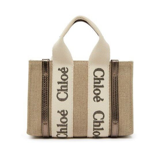 Chloe Mini Shiny Gray Linen Tote Bag New & Authentic