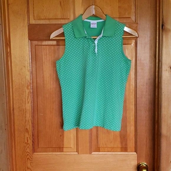 Brooks Brothers Brooks Brothers Sz. L Green & White Polka Dot Sleeveless Pol Size L / US 10 / IT 46 - 1 Thumbnail