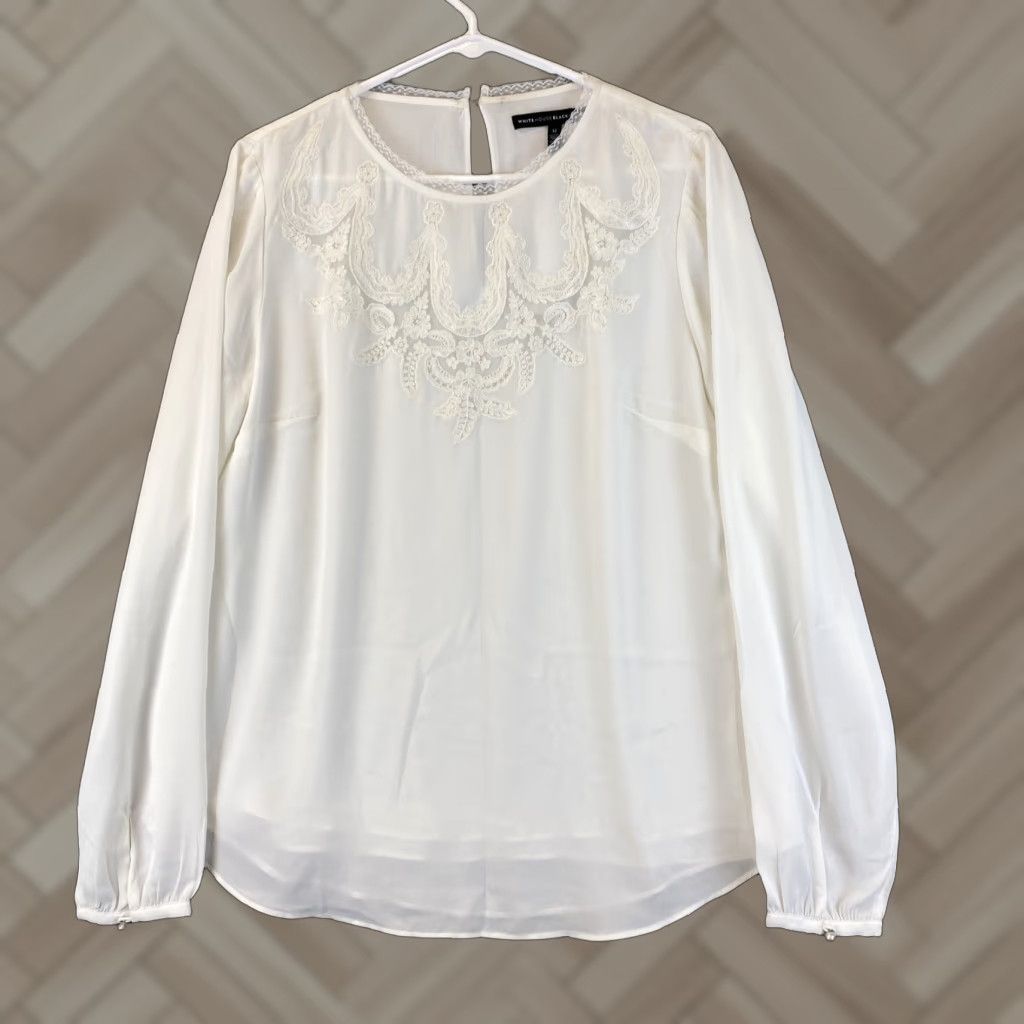 White House Black Market White House Black Market Women’s Tunic Top Blouse Long Sleeve Crew Neck Casual White /47-11 Size XL / US 12-14 / IT 48-50 - 1 Thumbnail
