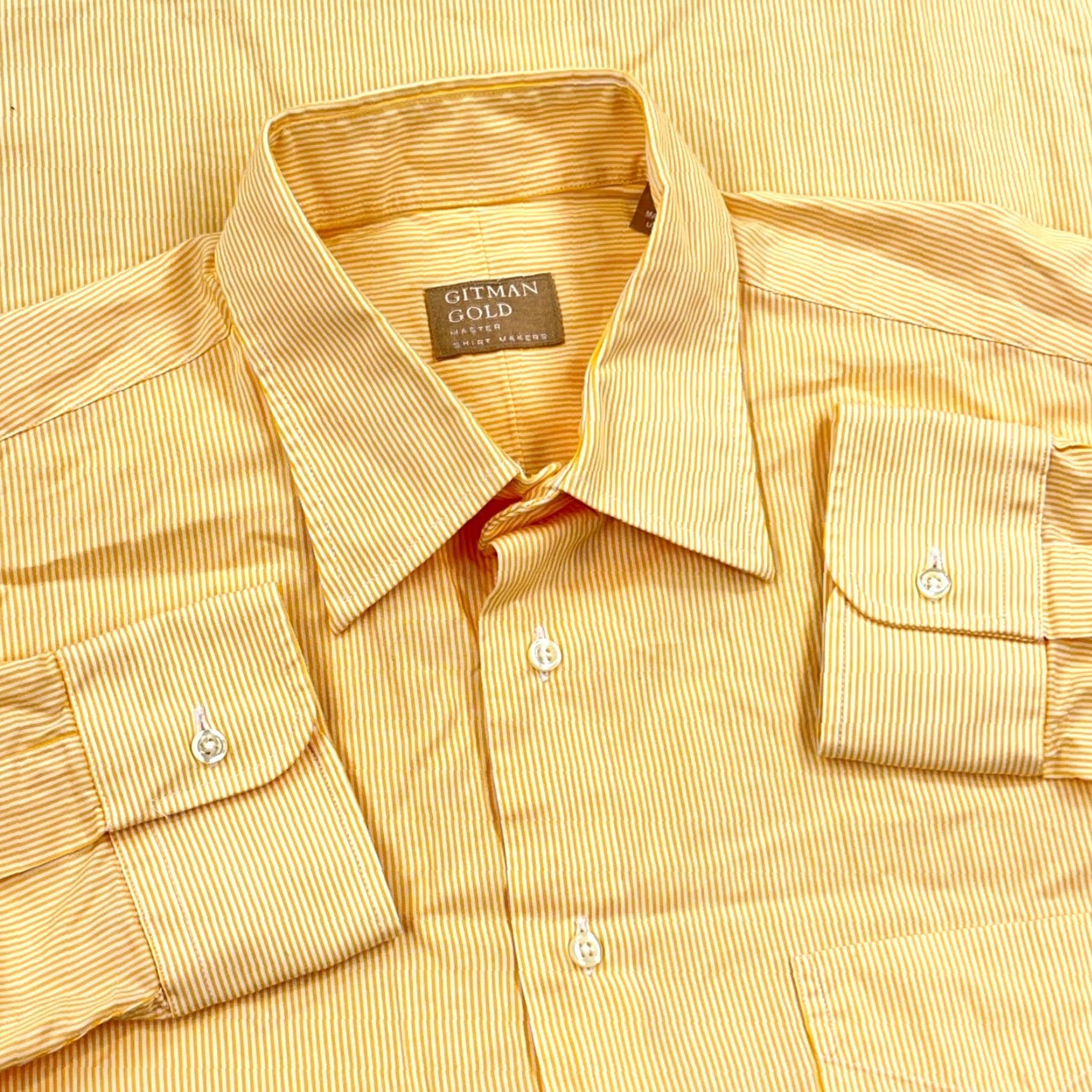 Vintage Gitman Bros Gold Shirt Men L Yellow Striped Button Up Dress Made USA Size 42R - 2 Thumbnail