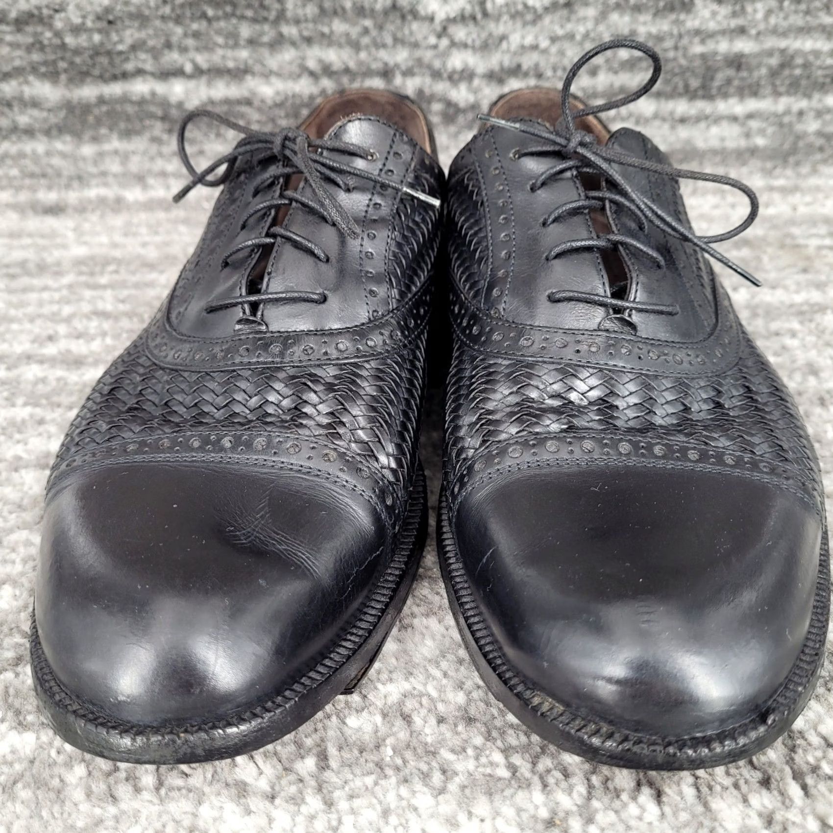 Cole Haan Cole Haan Mens 9.5 M Black Woven Leather Cap Toe Oxford Shoes Italy Size ONE SIZE - 2 Thumbnail