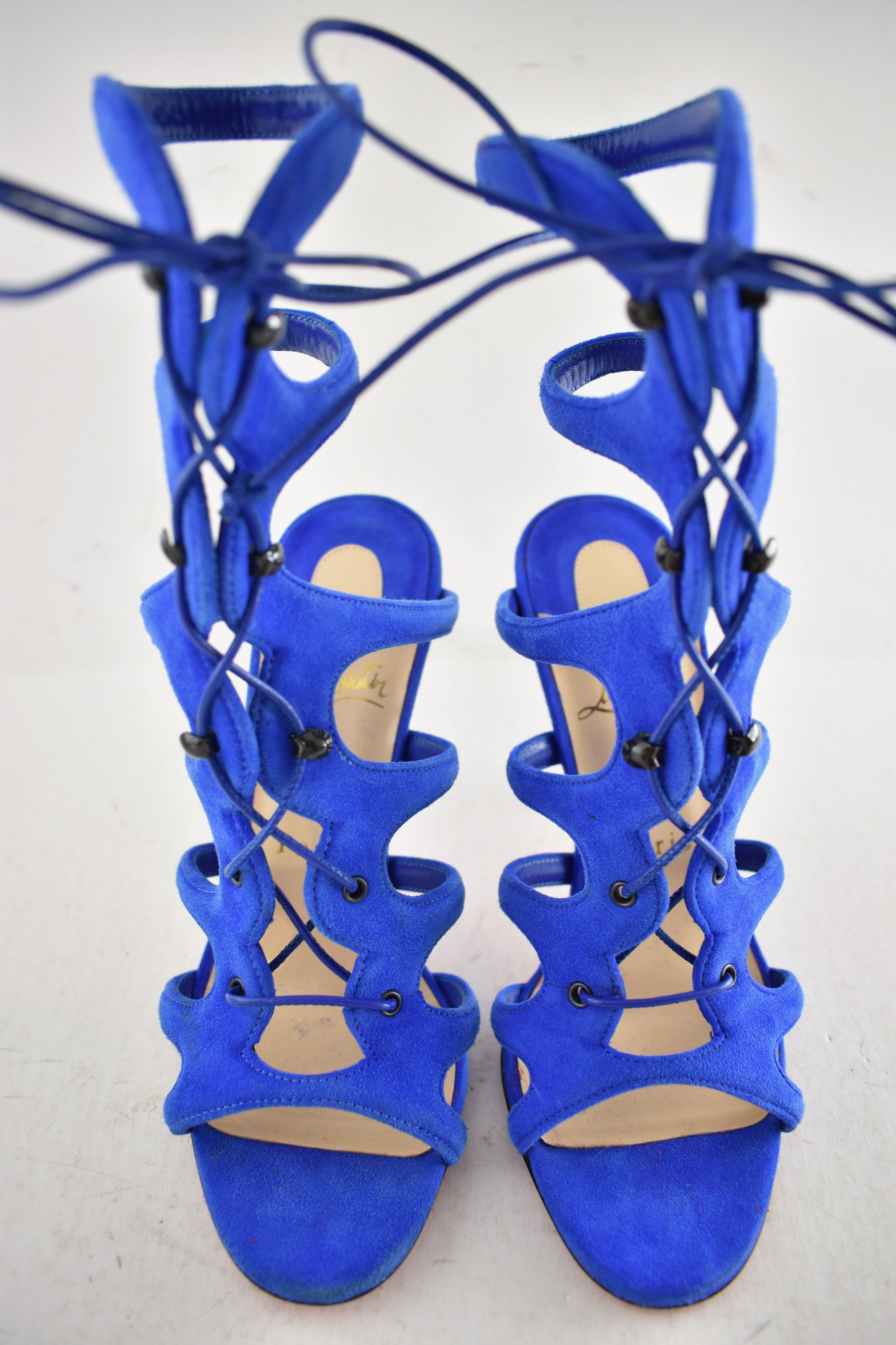 Christian Louboutin Amazoulo 100 Electric Blue Lace Up Tie Sandal Heel Pump 35 Size US 5 / IT 35 - 8 Thumbnail