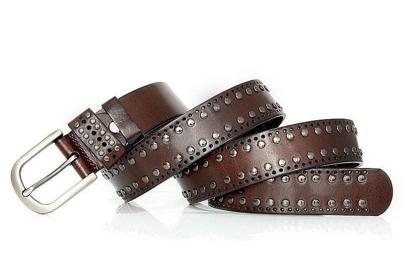 Leather × Vintage Punk Lady Belts Rivet Belt High Quality Real Genuine Leather Size ONE SIZE - 2 Thumbnail