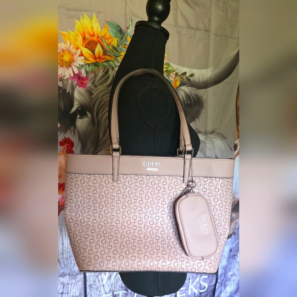 Guess Guess Light Pink Monogram Tote with Pouch Size ONE SIZE - 1 Thumbnail