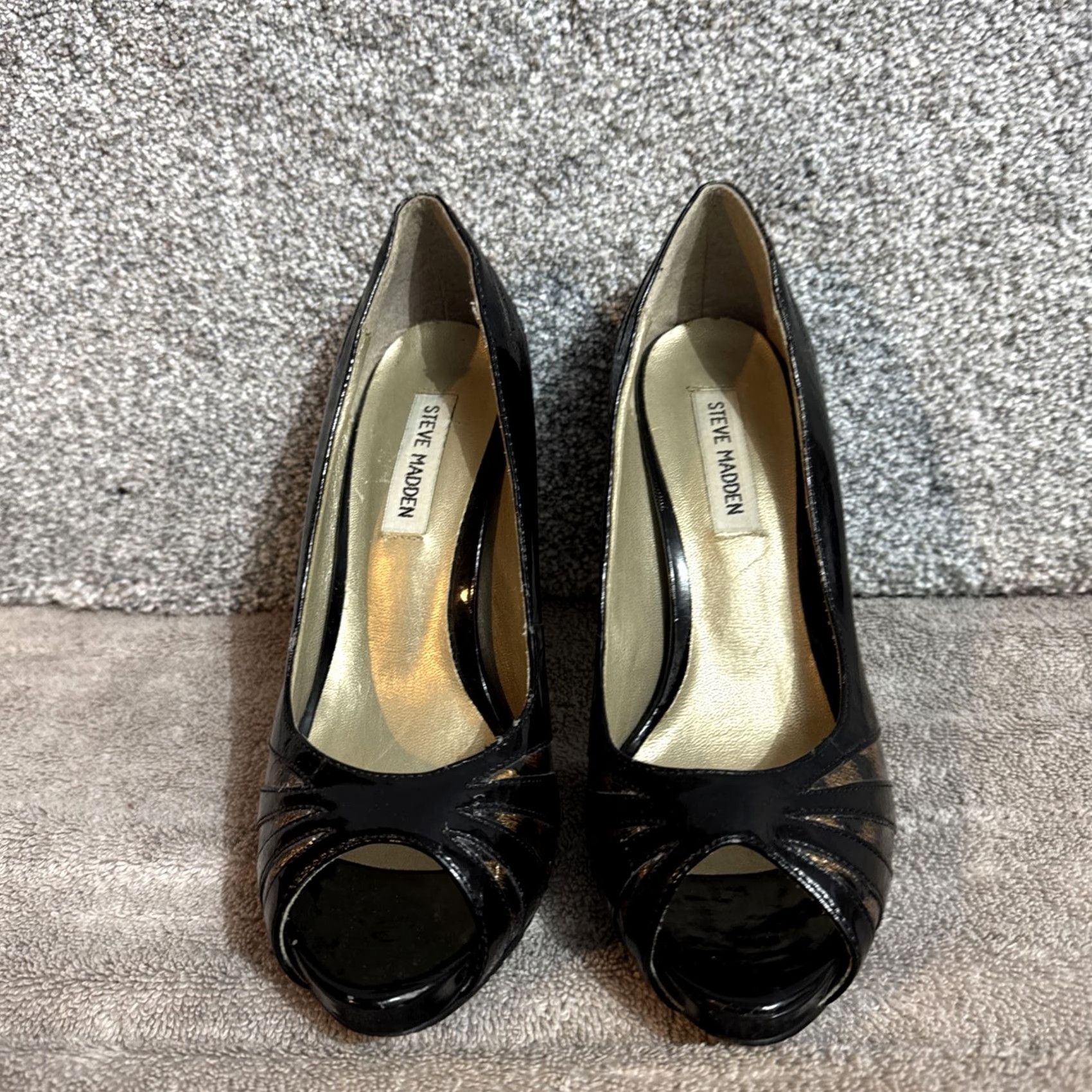 Vintage HIGH Peep Toe Stiletto Womens Size 8 Pump Heel Black Animal Print Party Glam 8 Womens Size US 8 / IT 38 - 3 Thumbnail