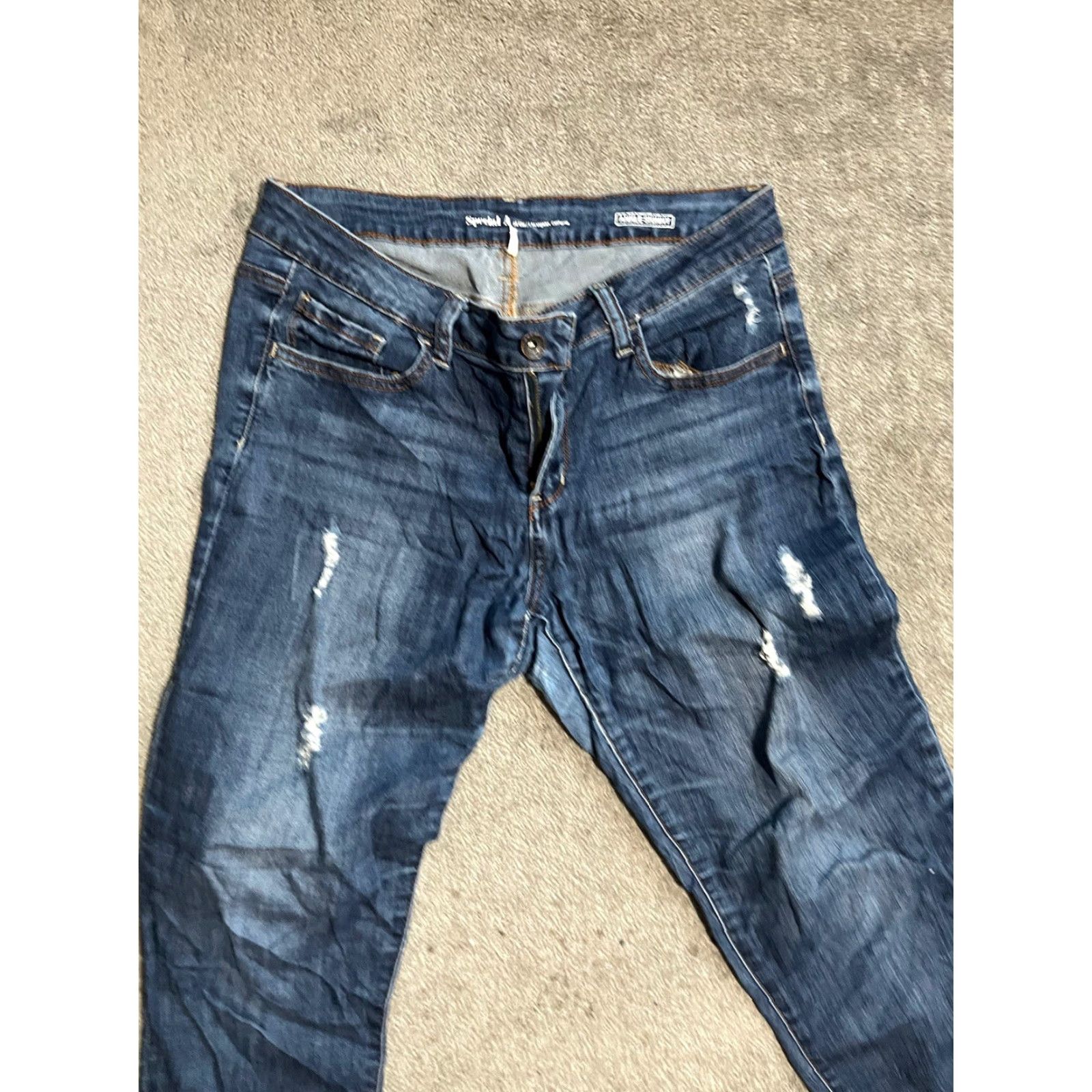 Vintage Special A Jeans Dark Wash Distressed Skinny Jeans Jr. Size 13 Womens Jeans Distressed Skinny 13 Blue 90s? Size 34" / US 12 / IT 48 - 2 Thumbnail