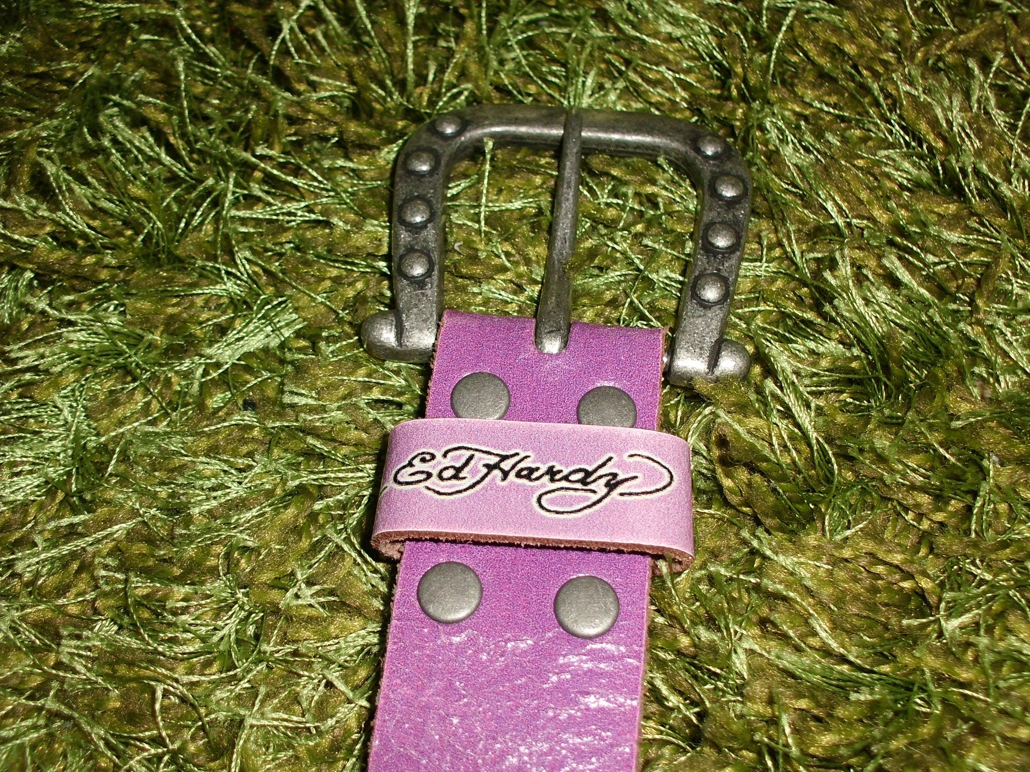 Ed Hardy Ed Hardy Purple Leather Belt "Love Kills Slowly" Size 44 - 5 Thumbnail