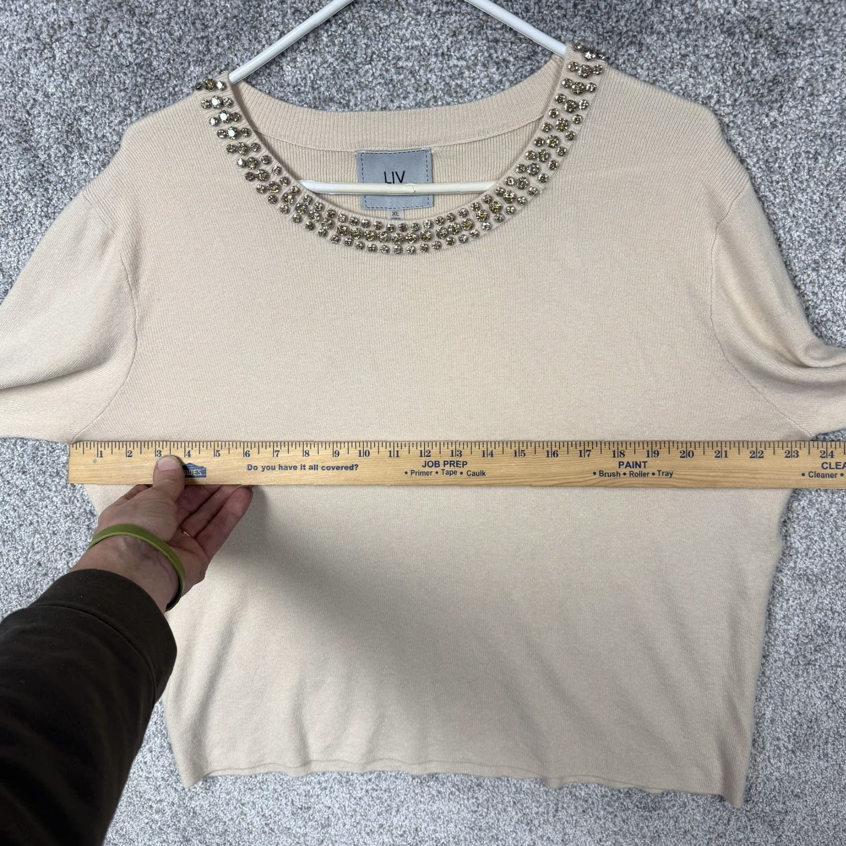 Vintage VINTAGE? LIV Milano Sweater Womens XL Beige Rhinestone Preppy Coastal Grandmacore Chic Size XL / US 12-14 / IT 48-50 - 4 Thumbnail