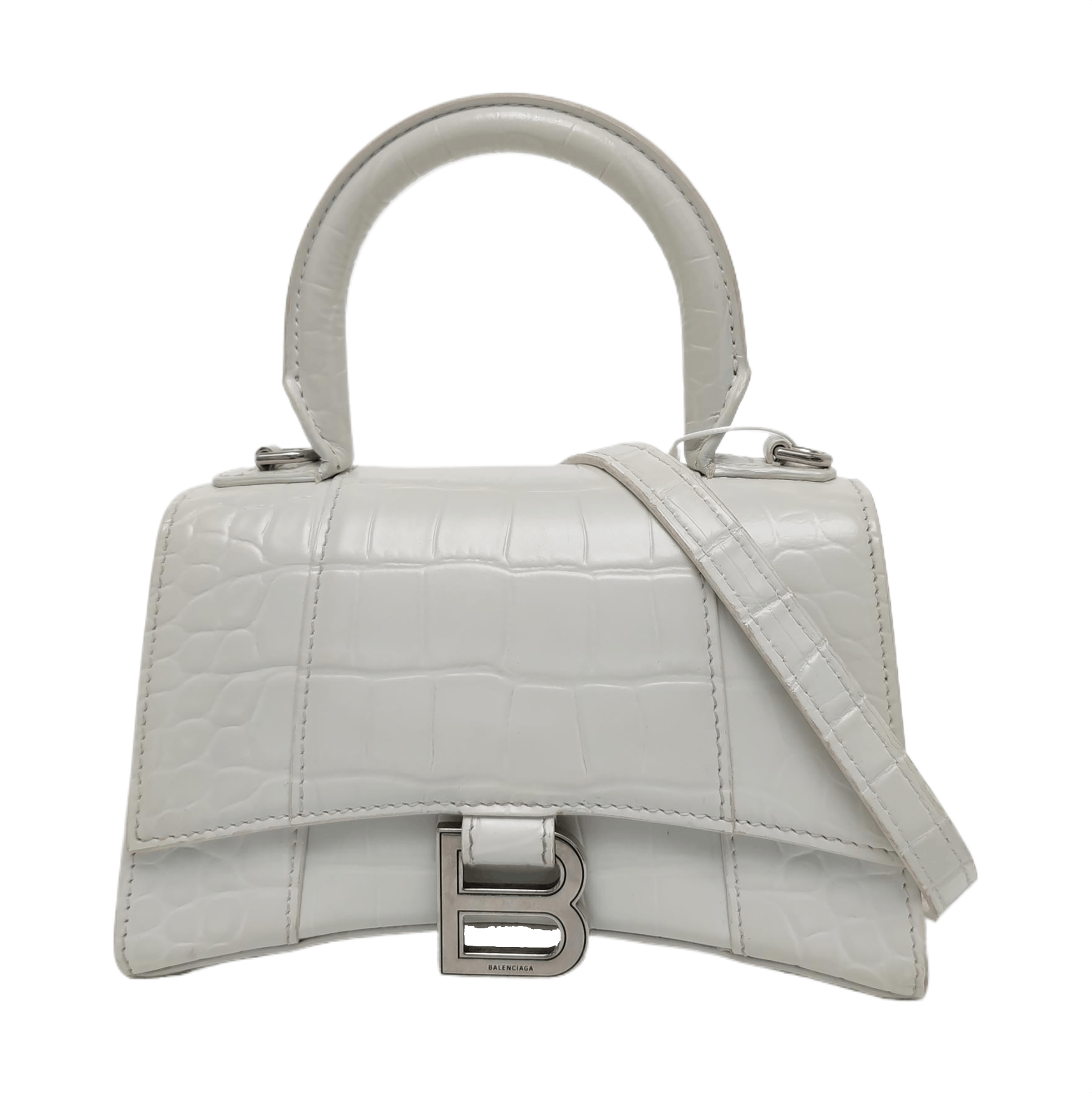 Balenciaga Hourglass Croc-Embossed Leather Bag Xs in White, Women's