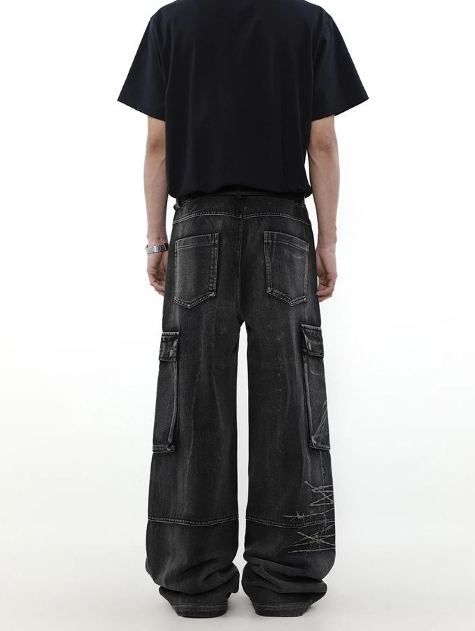 Japanese Brand × Jean Loose Wide Leg Denim Pants Men Black Baggy Size US 29 - 4 Thumbnail
