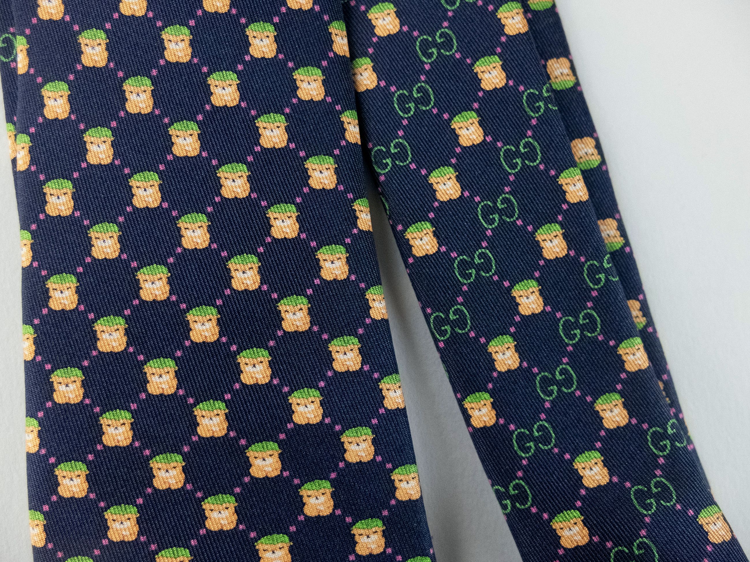 Gucci GUCCI x PIKARAR navy blue interlocking GG & Kawaii silk tie Size ONE SIZE - 3 Thumbnail