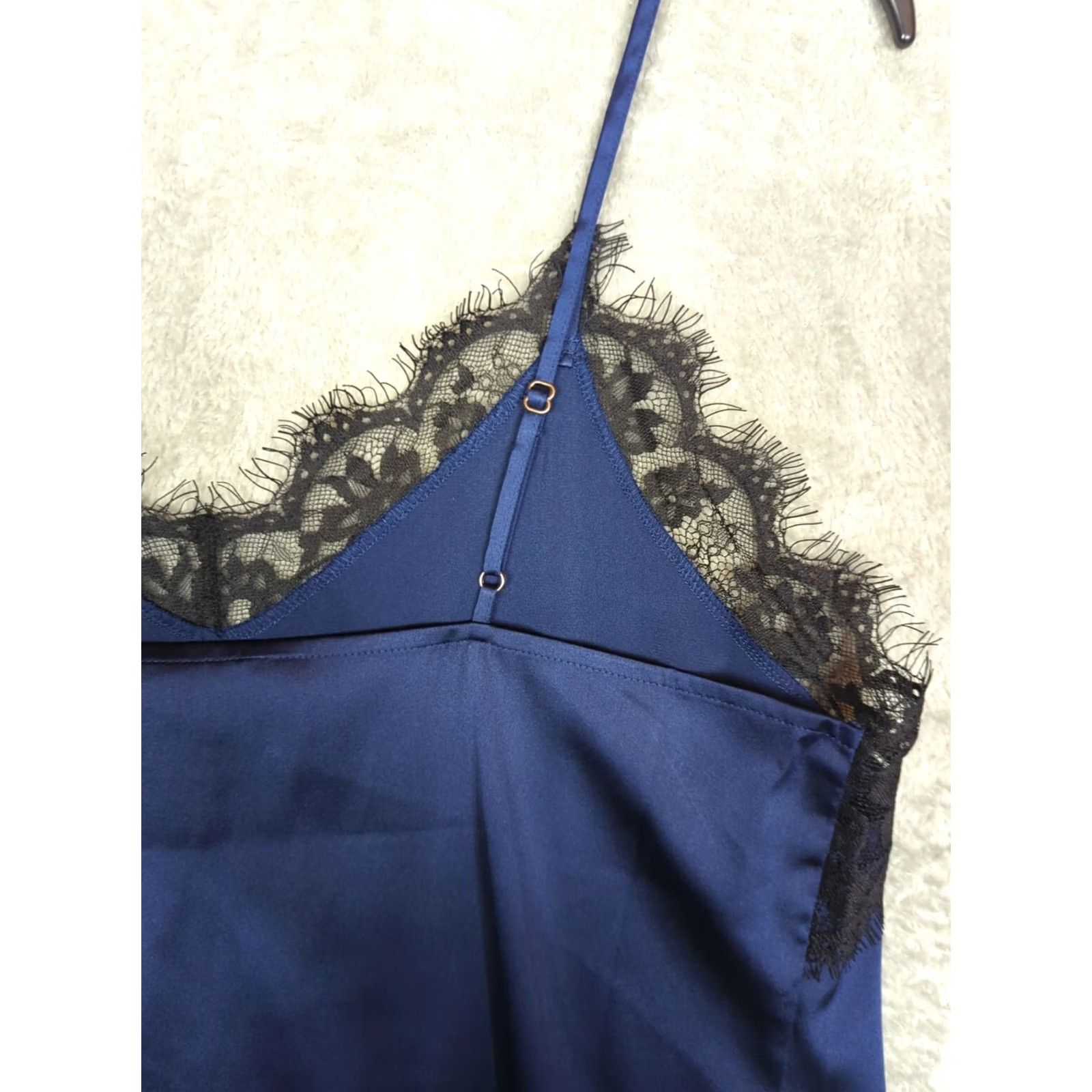 Vintage The Drop Navy Blue Camisole Tank M Women's Lace Satin V-Neck Spaghetti Strap Fairygrunge Witchy TANK Top] Size M / US 6-8 / IT 42-44 - 5 Thumbnail
