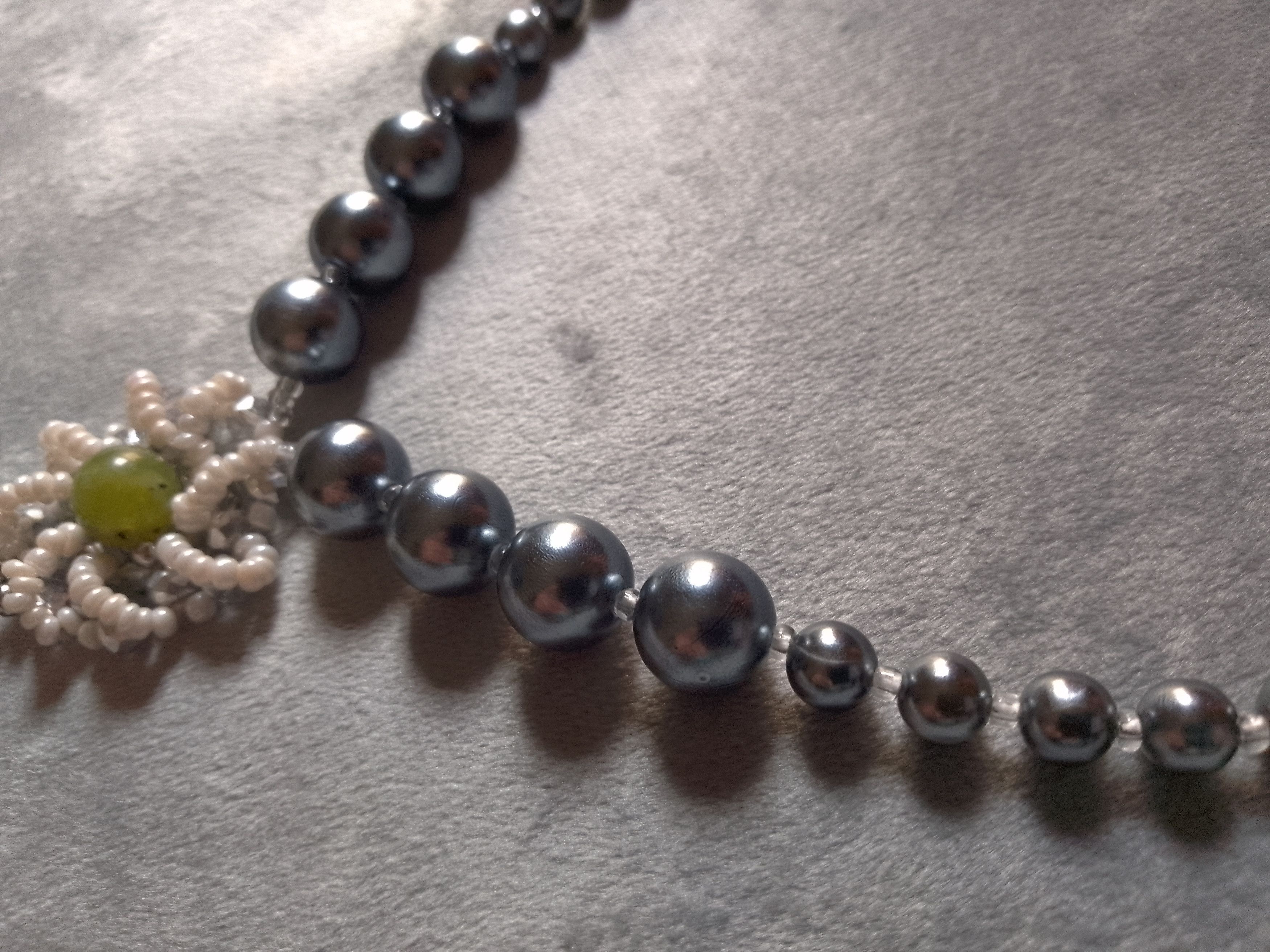 Handmade Necklace Vintage Styles Gray Pearls Pendant Green Jade gem Size ONE SIZE - 7 Thumbnail