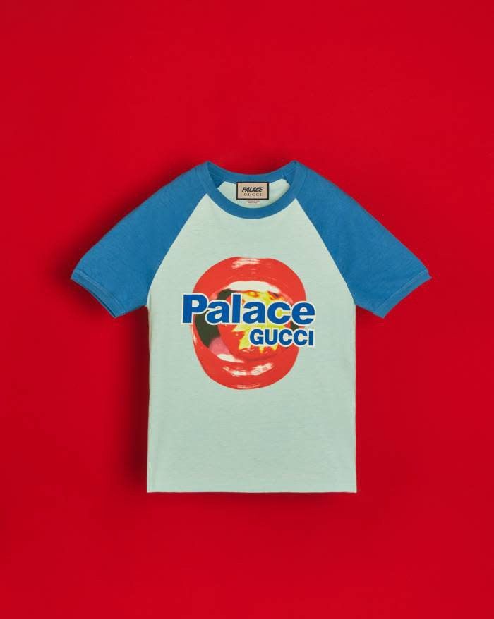 image of Gucci x Palace Printed Jersey Tee in Light Blue, Men's (Size Medium)