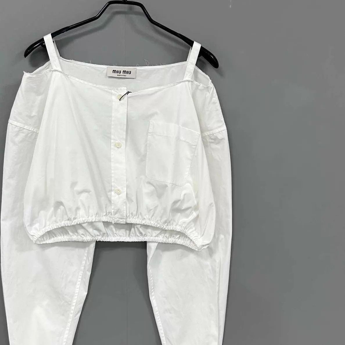 Miu Miu MIUMIU White Off-shoulder Short Longsleeve Cami Size M / US 6-8 / IT 42-44 - 1 Thumbnail
