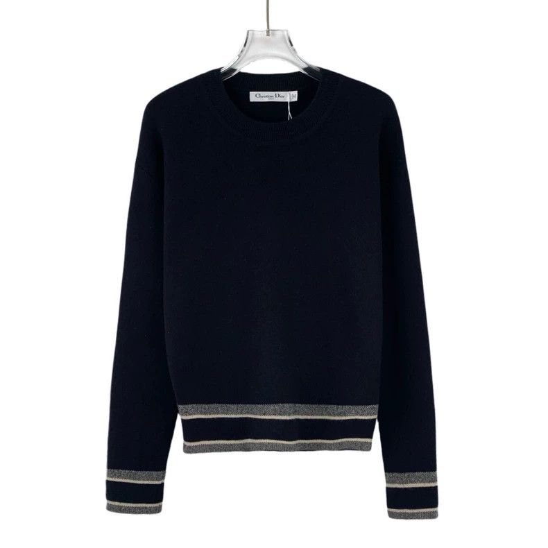 Dior Dior Dark blue striped logo letter inlaid cashmere round-ne Size XXS / US 00 / IT 34 - 1 Thumbnail