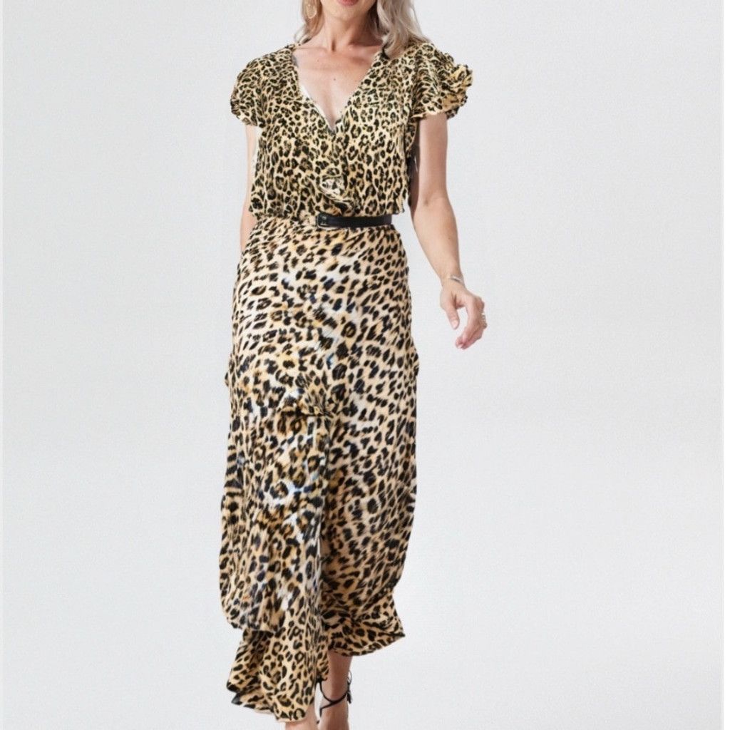 Other Chic Leopard Print Jumpsuit with Wrap Detail & Belt – NWT Size L / US 10 / IT 46 - 2 Thumbnail