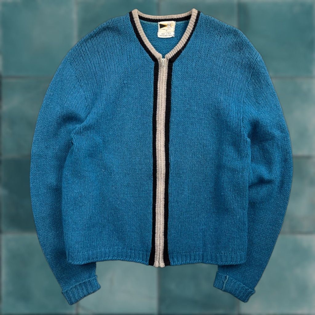 Vintage VTG Allen A 100% Wool Cardigan Sweater Rockabilly 60s 1960s Zip Blue M Mens Size US M / EU 48-50 / 2 - 1 Thumbnail
