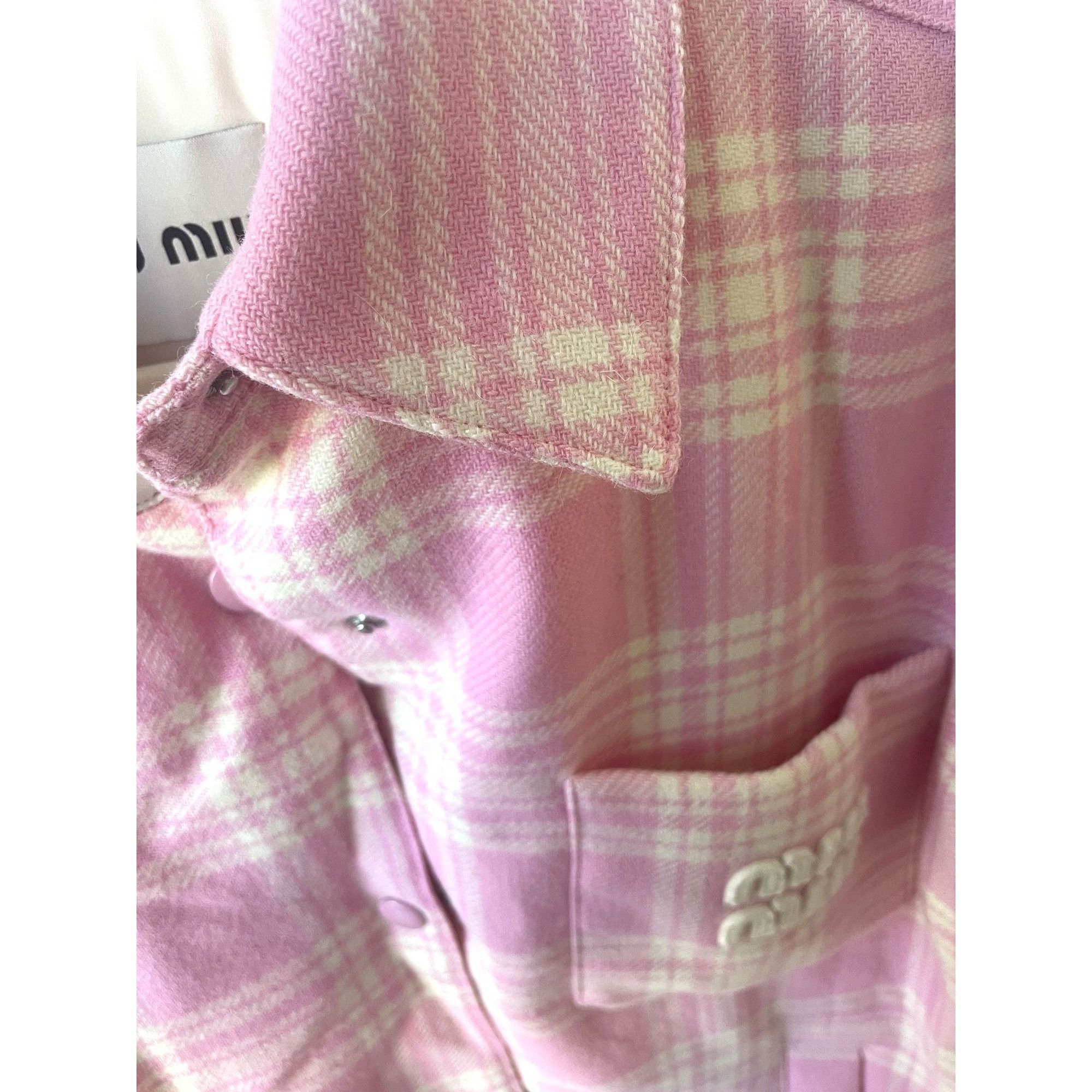 Miu Miu Miu Miu Pink & White Plaid Wool Button-Up Shirt Jacket Women Size XS / US 0-2 / IT 36-38 - 5 Thumbnail