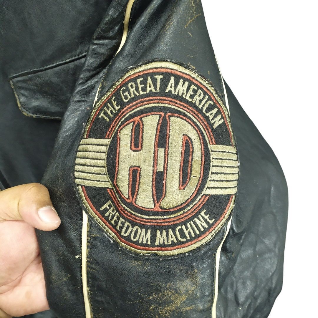 Harley Davidson TRASHED🔥 80's HD Patches Big Logo Leather Jacket #949 Size US M / EU 48-50 / 2 - 19 Thumbnail
