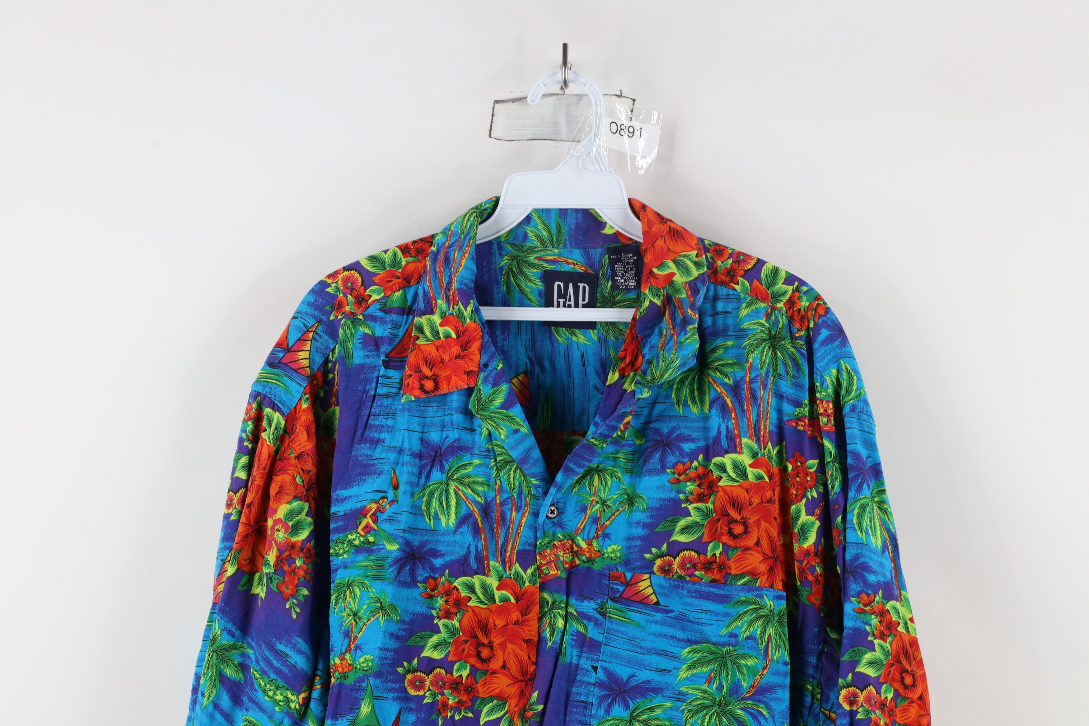 Gap × Vintage Vintage 90s Gap Collar Hawaiian Flower Collared Button Shirt Size US L / EU 52-54 / 3 - 2 Thumbnail