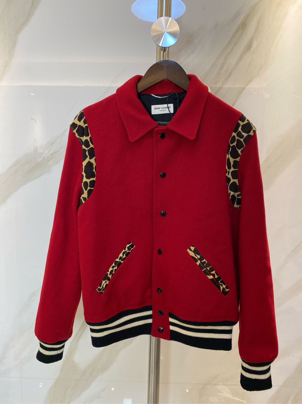Saint Laurent Paris Saint Laurent Red Leopard Print Baseball Jacket Size US M / EU 48-50 / 2 - 1 Thumbnail