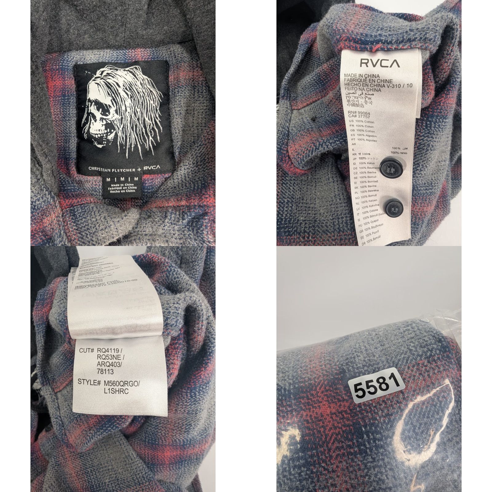 RVCA RVCA Christian Fletcher Hooded Flannel Shirt Mens M Red Gray Plaid Shacket Skate Shirt Size US M / EU 48-50 / 2 - 8 Thumbnail