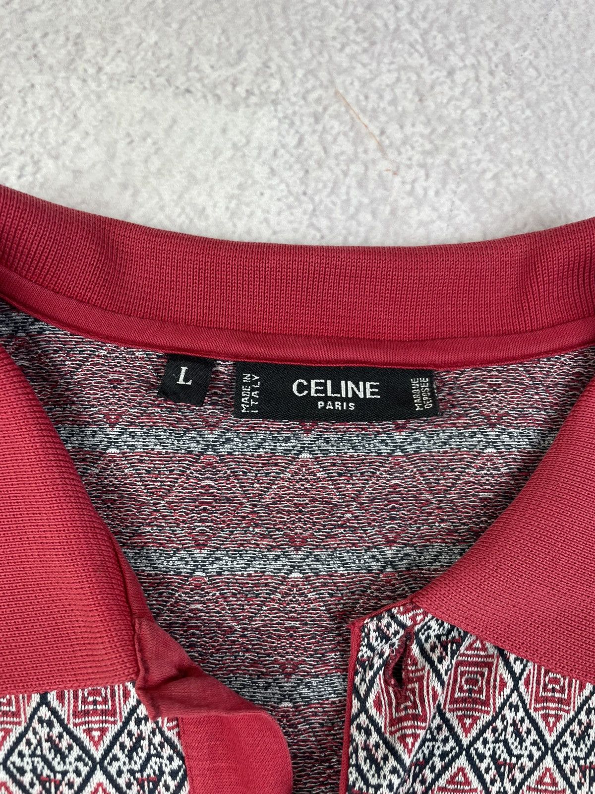 Celine Celine Paris Men’s Polo Shirt Size L Red Geometric Pattern Size US L / EU 52-54 / 3 - 5 Thumbnail