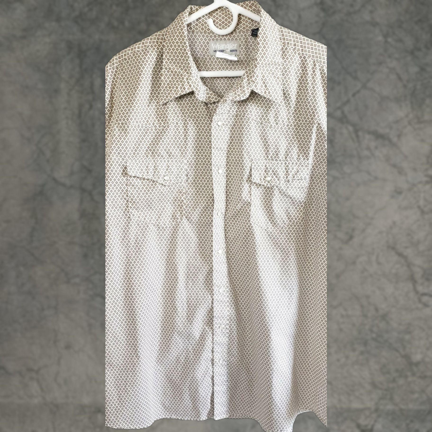 Wrangler Wrangler Wrancher Short Sleeve Pearl Snap Brown Cream Green Check Western Shirt 2XT Tall Mens Size US XXL / EU 58 / 5 - 1 Thumbnail