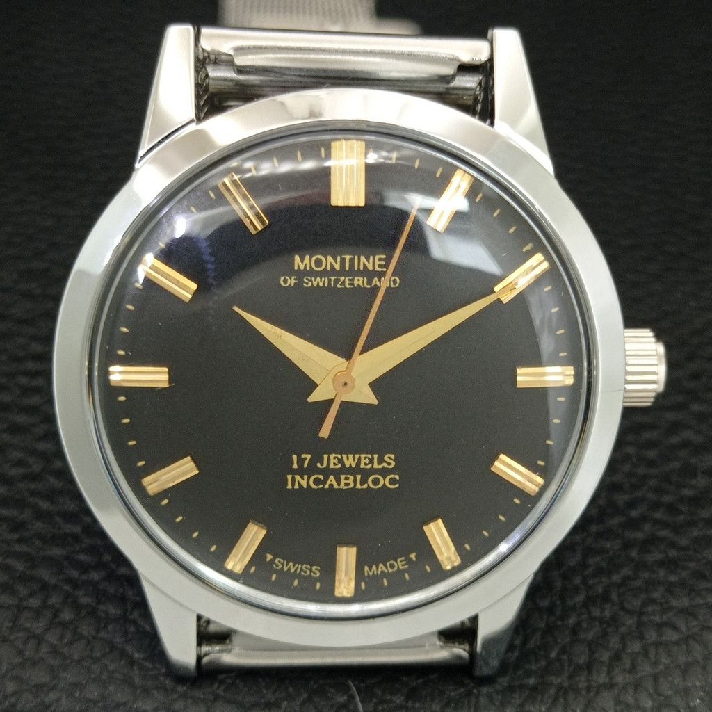 Other VINTAGE MONTINE HAND-WINDING SWISS MENS WHITE WATCH a444164 Size 38 - 4 Thumbnail