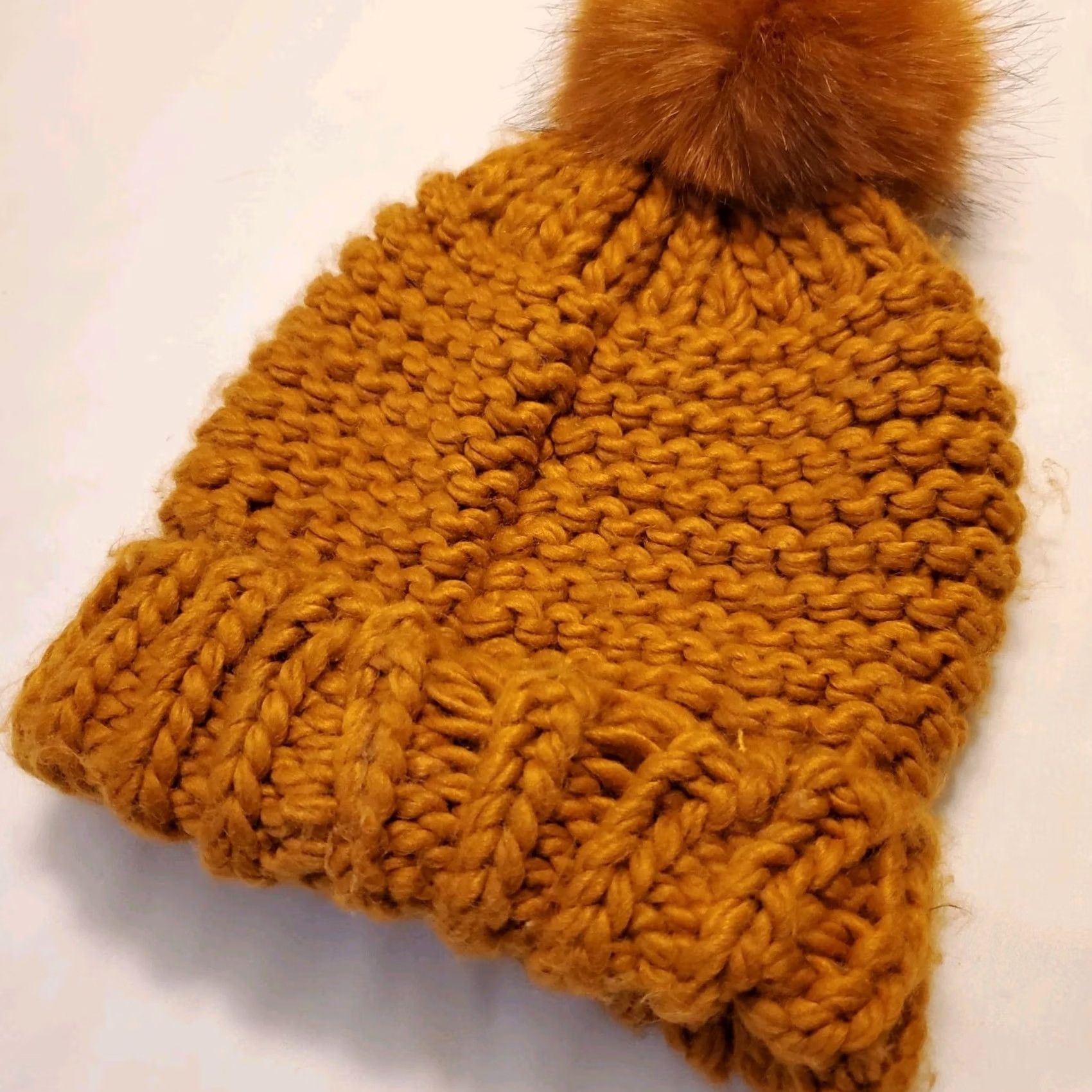 Free People Free People Beanie Yellow Fur Pom Chunky Knit Adult One Size Womens Size ONE SIZE - 5 Thumbnail