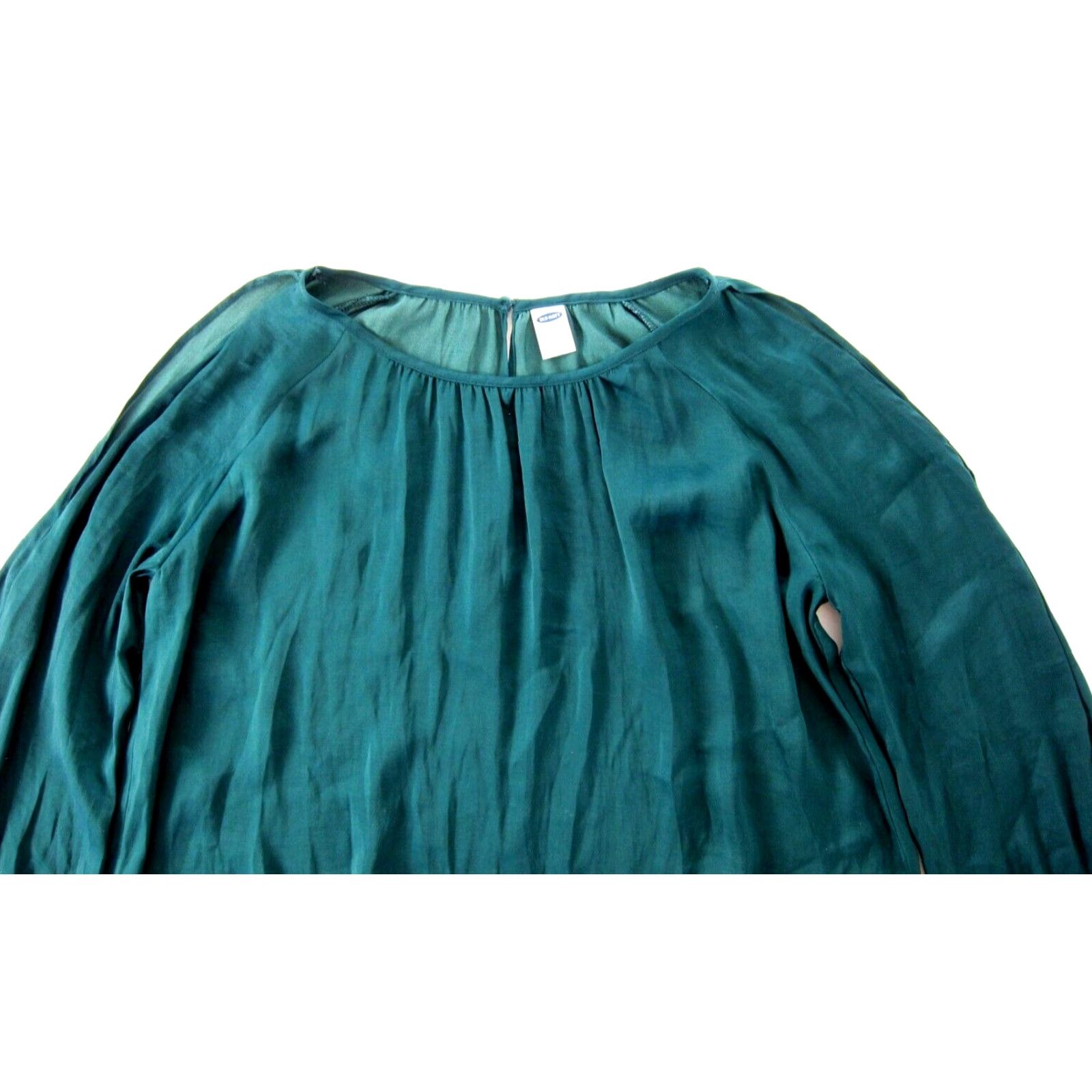 Old Navy Old Navy Emerald Green Silky Peep Shoulder Long Sleeve Tunic Smock Dress XS Size XS / US 0-2 / IT 36-38 - 4 Thumbnail