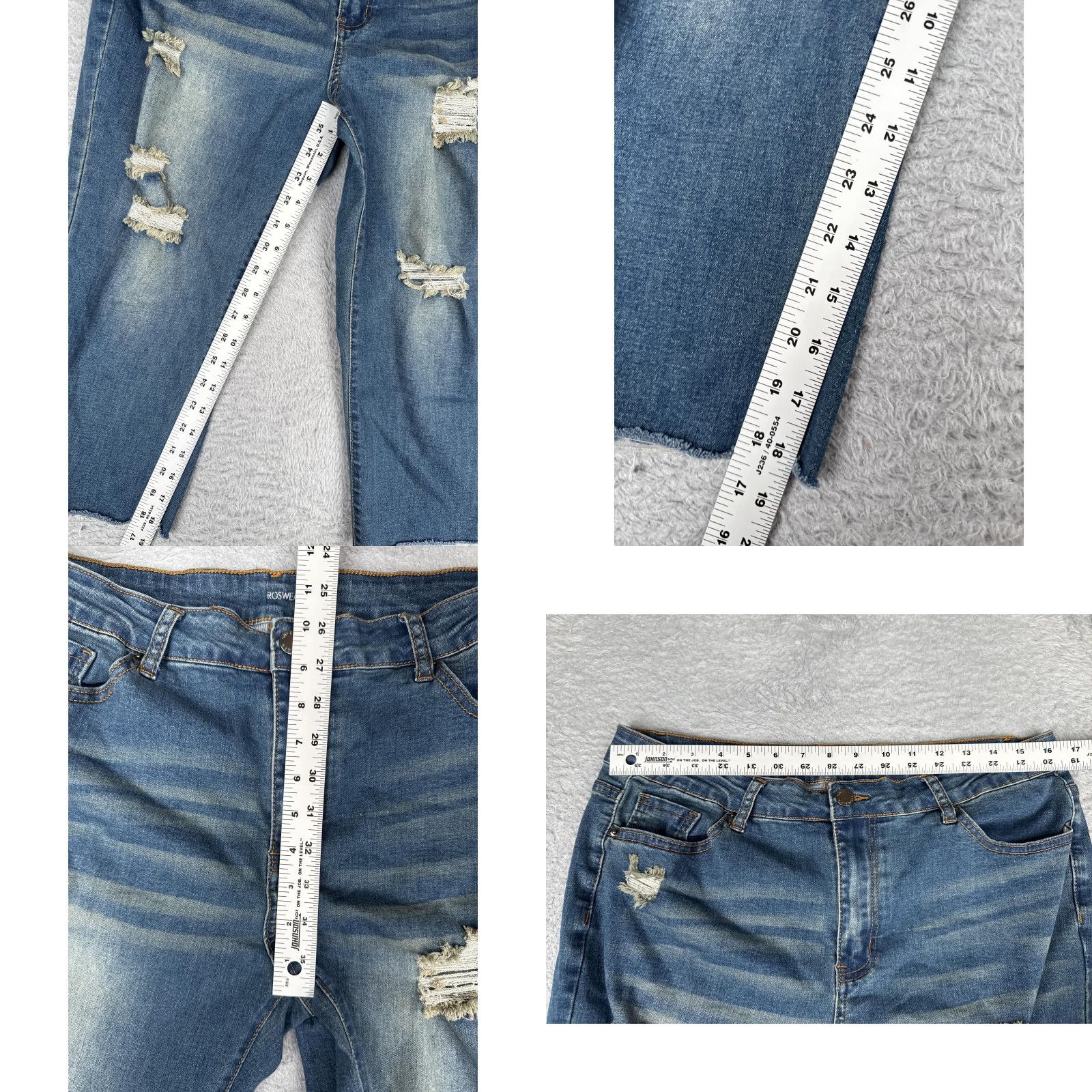 Vintage ROSWEAR Jeans Womens XL Blue Medium Wash High Rise Crop Distressed Stretch 34x19 Size 40" / US 18 - 8 Thumbnail
