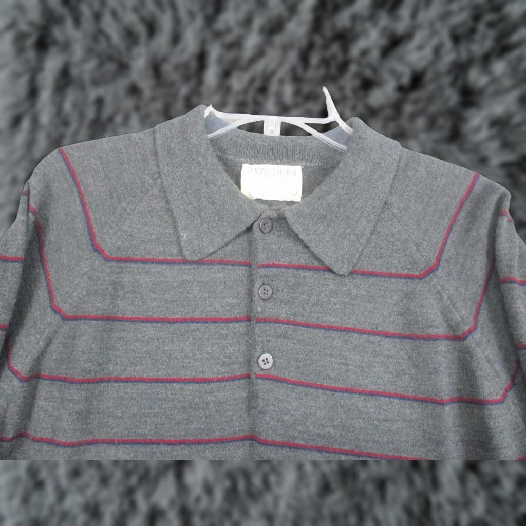 Vintage VINTAGE Lord Jeff Sweater Mens Large Gray Stripe Collared Knit Pullover Size US L / EU 52-54 / 3 - 1 Thumbnail