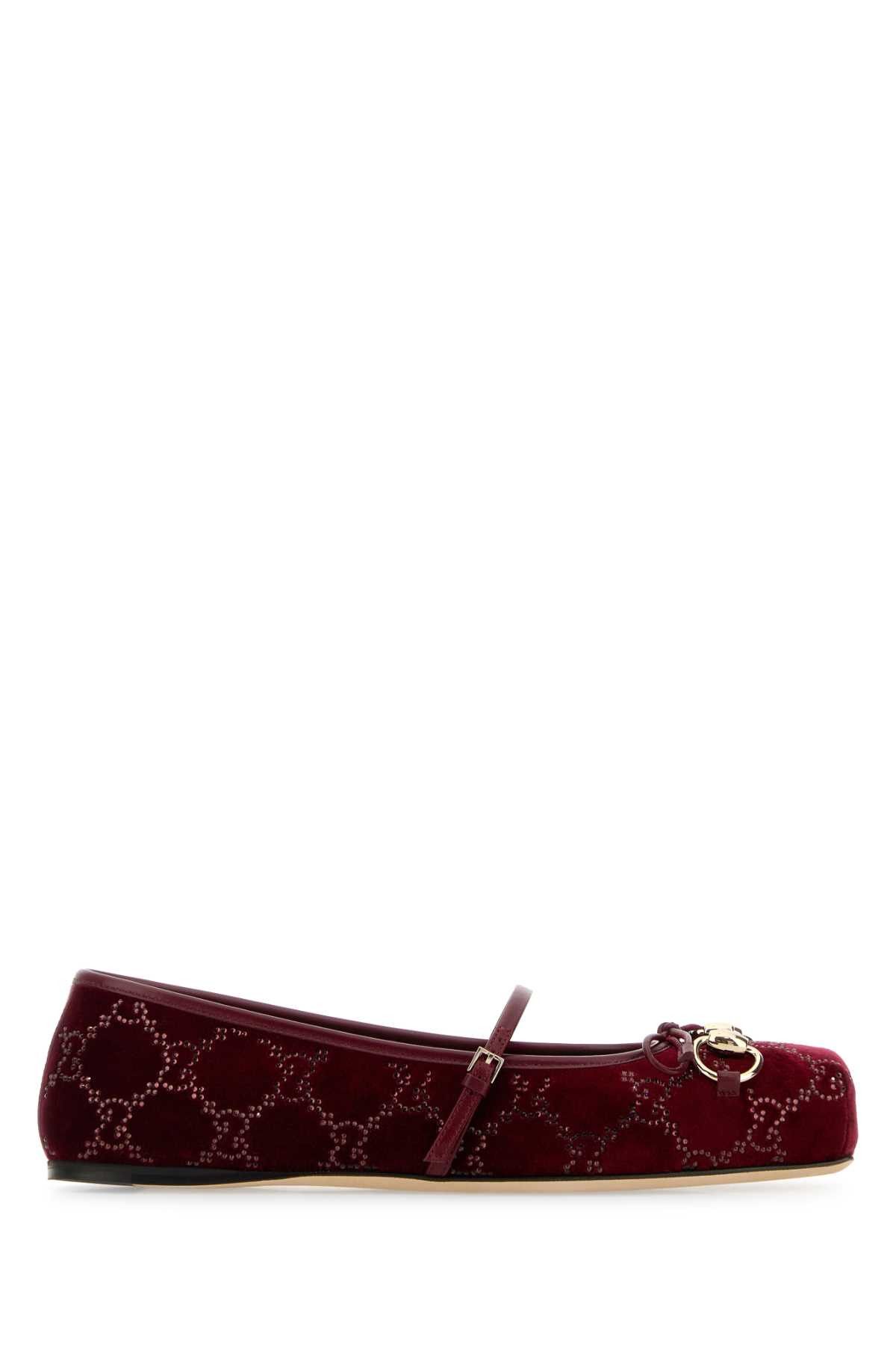 Gucci Burgundy Velvet Ballerinas Size US 6 / IT 36 - 1 Thumbnail