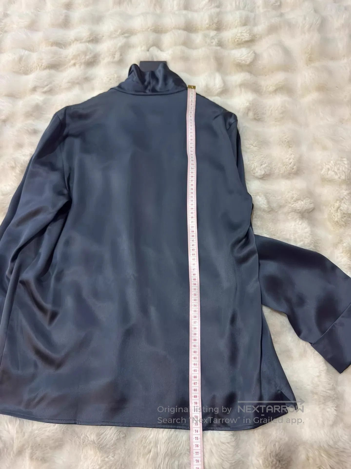 Saint Laurent Paris Blue Satin Bow-Front Long Sleeve Blouse. Size US S / EU 44-46 / 1 - 9 Thumbnail
