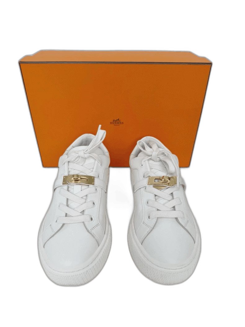 Hermes Hermes White Sneakers with Gold Buckle Size US 7 / IT 37 - 1 Thumbnail