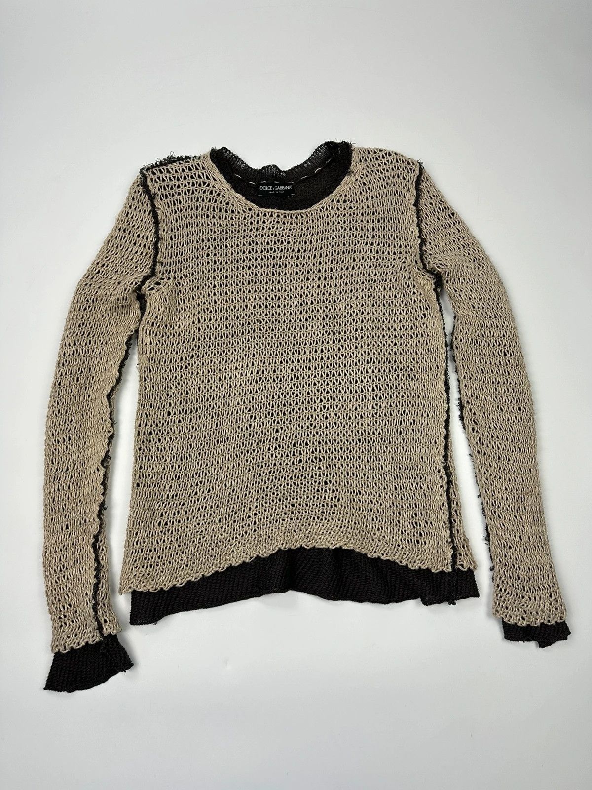 Dolce & Gabbana Dolce & Gabbana Net Knit Double Layer Sweater Beige & Brown Size US M / EU 48-50 / 2 - 1 Thumbnail