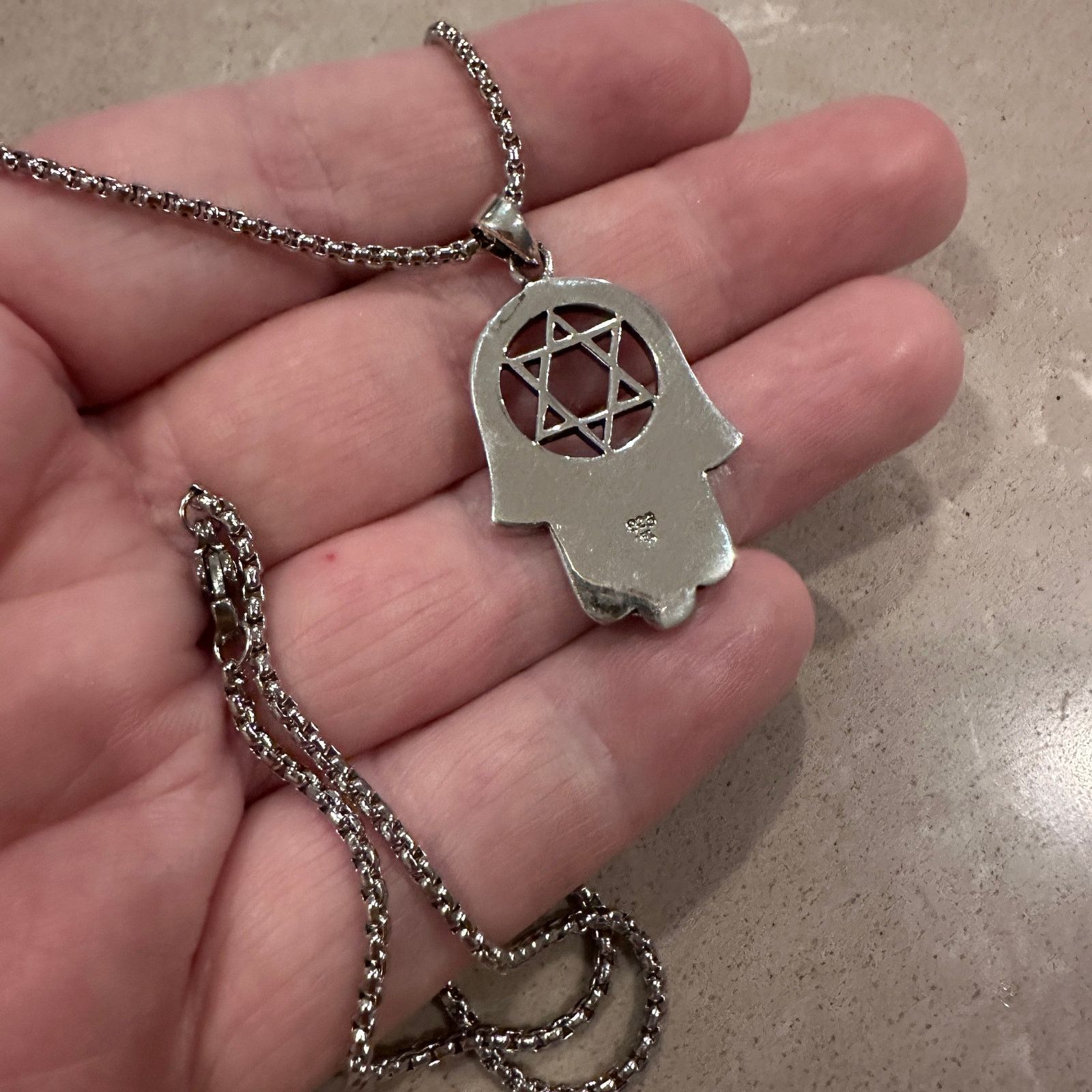The Unbranded Brand Sterling Silver Hamsa Pendant with Lab Opal & Star of David Size ONE SIZE - 6 Thumbnail