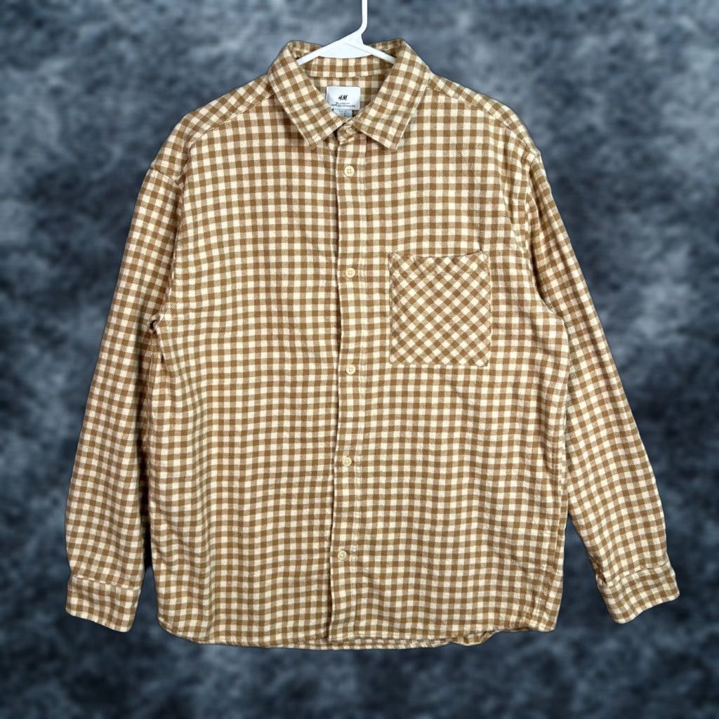 H&M H&M Mens Button-Up Shirt Gingham Brown White Relaxed Fit Size M Casual Vintage? Size US M / EU 48-50 / 2 - 1 Thumbnail
