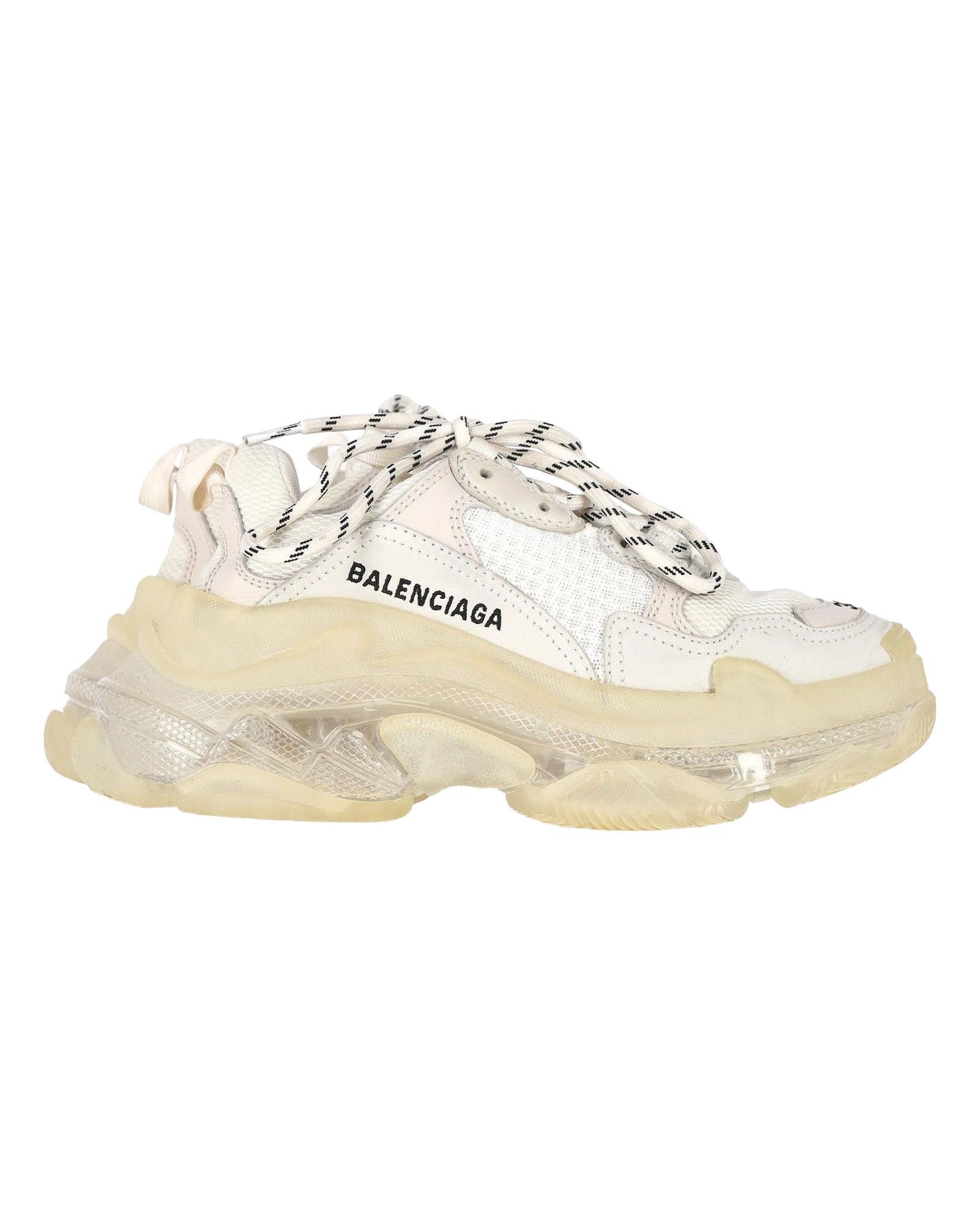 image of Balenciaga Layered White Polyester Sneakers With Textured Design, Women's (Size 4)
