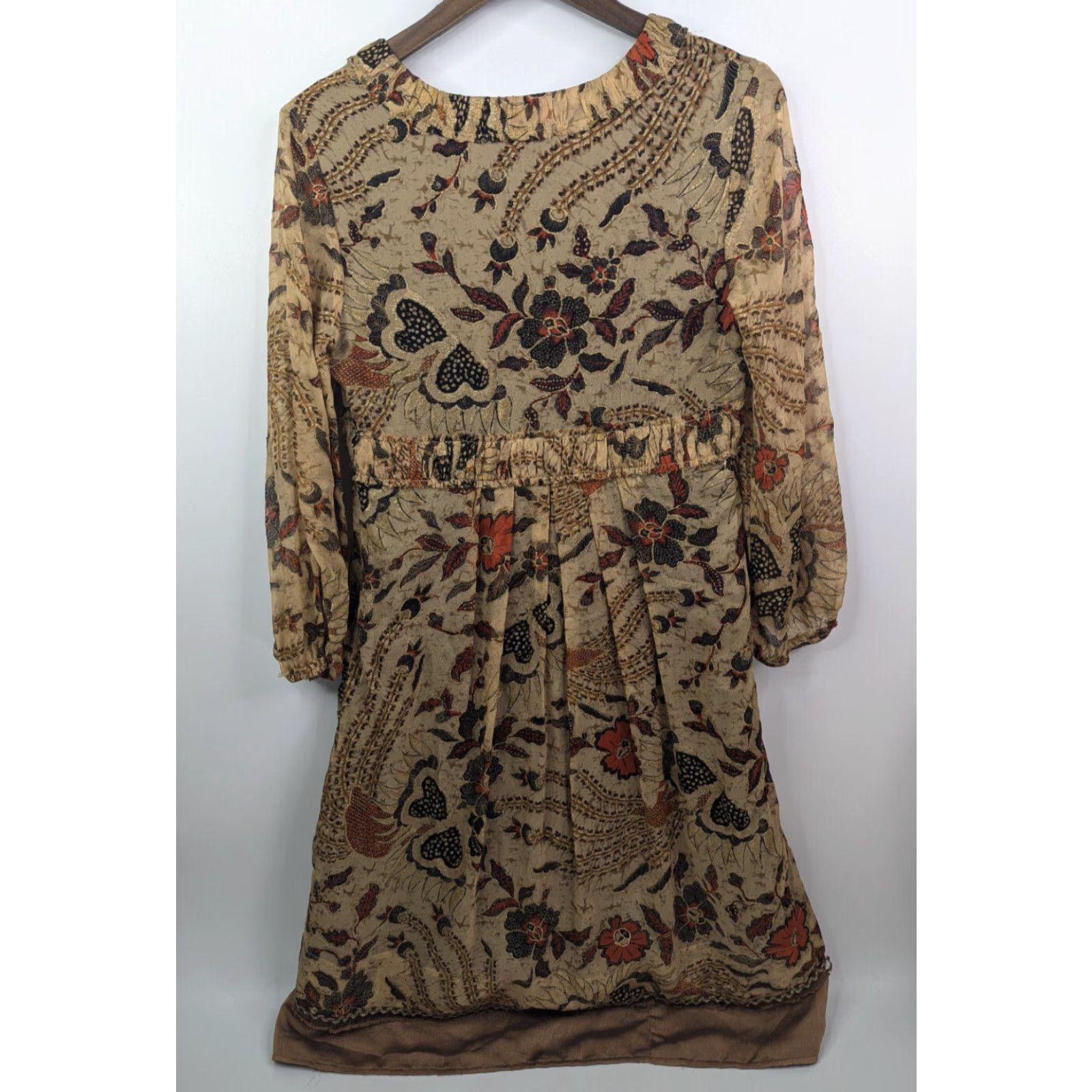 Diane von Furstenberg Diane von Furstenberg Dress Knee Length Silk Floral Gold Brown V-Neck Long Sleeve Size 10 Women Size L / US 10 / IT 46 - 3 Thumbnail