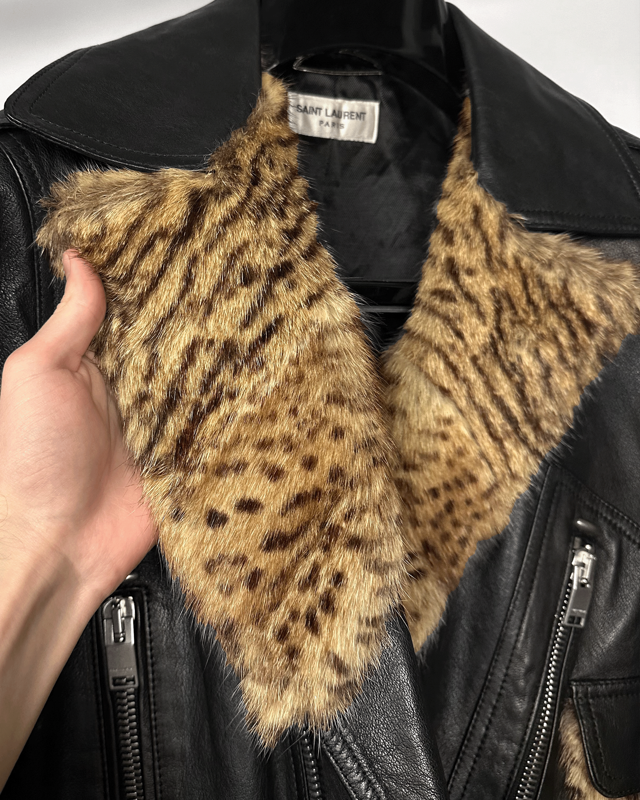 Saint Laurent Paris Saint Laurent Tiger Fur Details Leather Biker Jacket Size US S / EU 44-46 / 1 - 8 Thumbnail