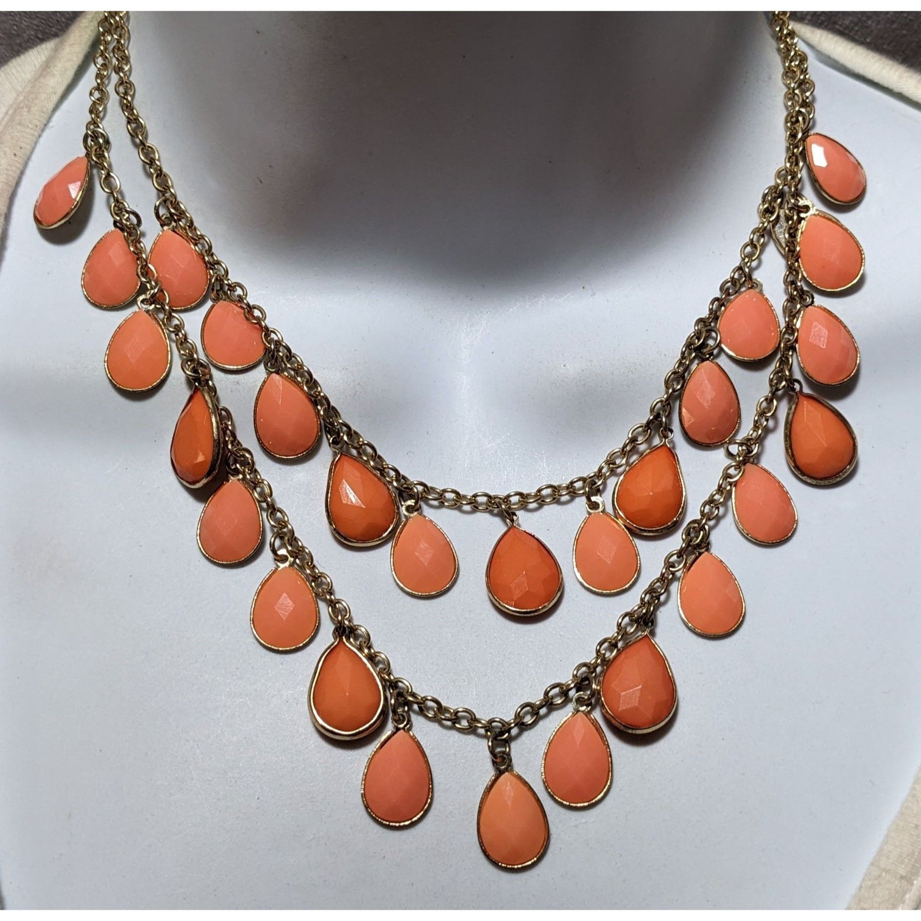 Other Orange And Gold Multilayer Teardrop Fringe Necklace Size ONE SIZE - 5 Thumbnail