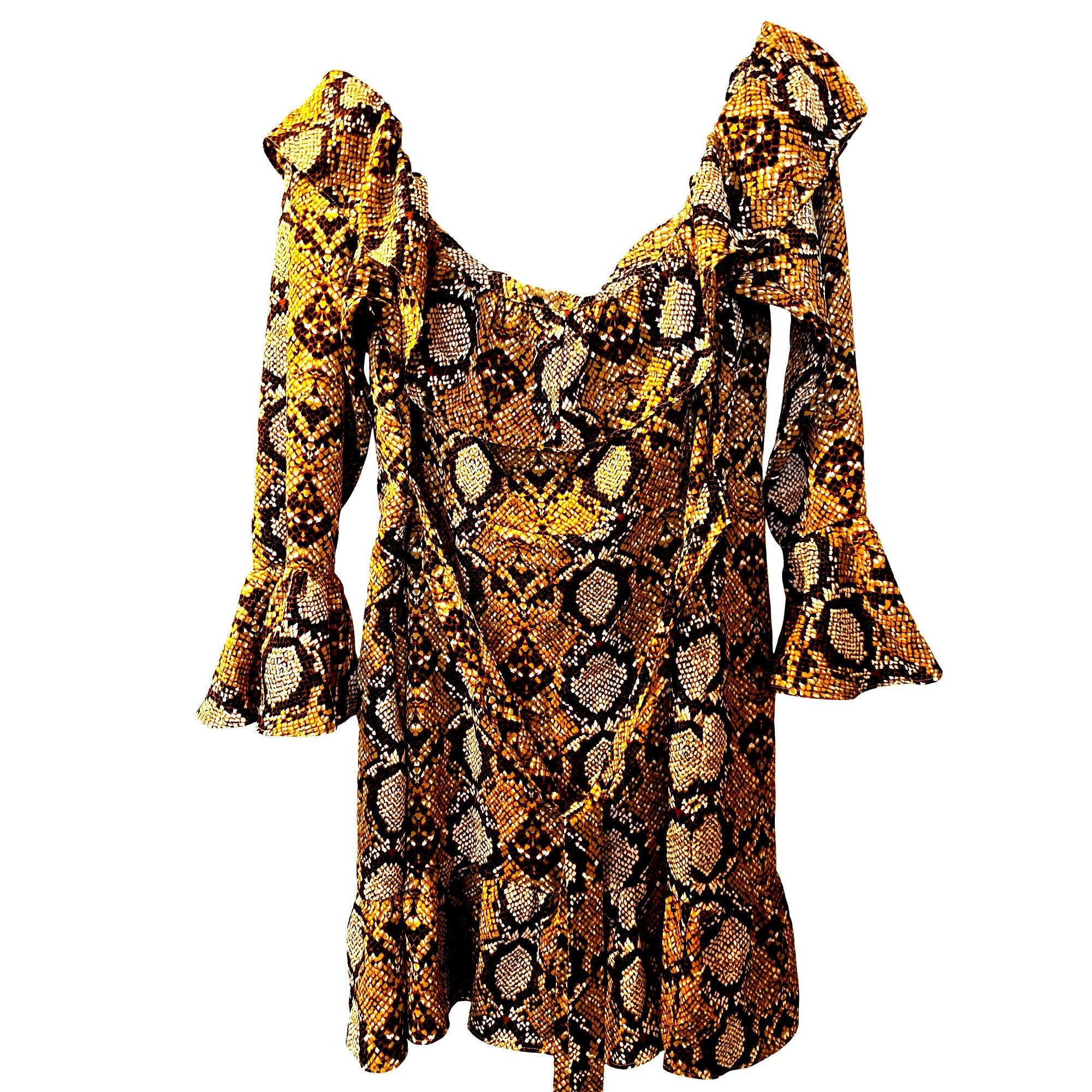 Boohoo Boohoo Snakeskin Print Ruffle Mini Dress Long Sleeve Bold Pa Size XL / US 12-14 / IT 48-50 - 6 Thumbnail