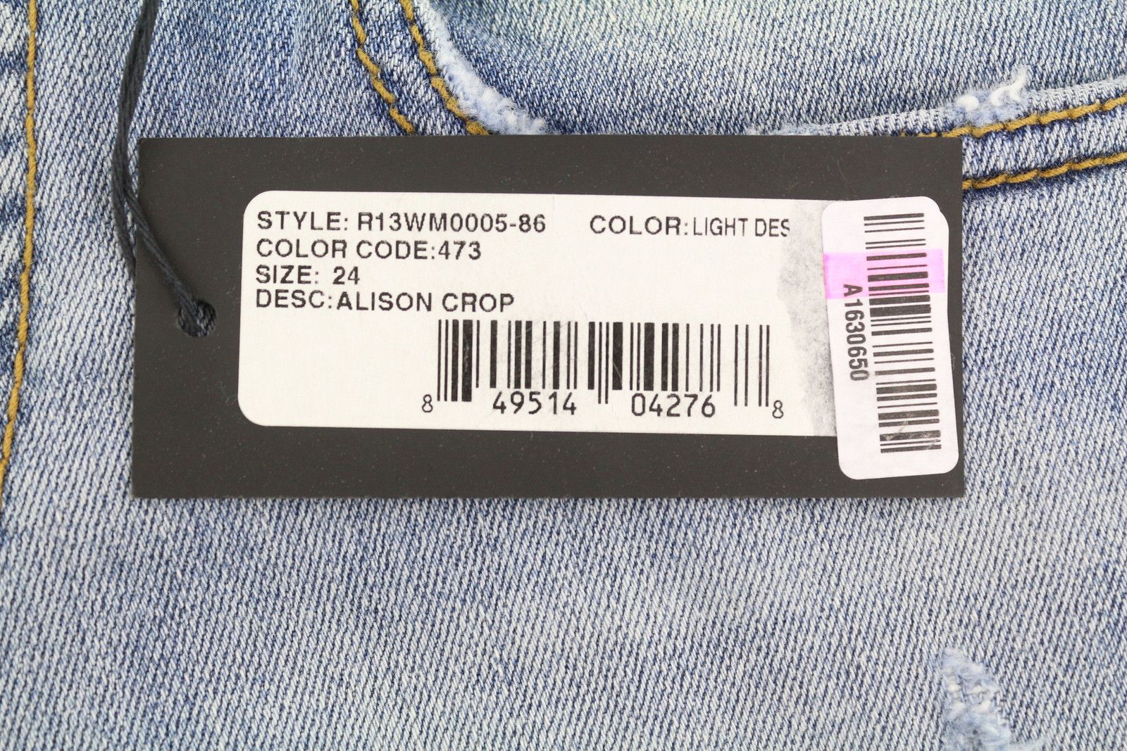 R13 ALISON CROP 24 Light Destroyed Faded Patches Distress 86487 Size 24" / US 00 / IT 34 - 6 Thumbnail