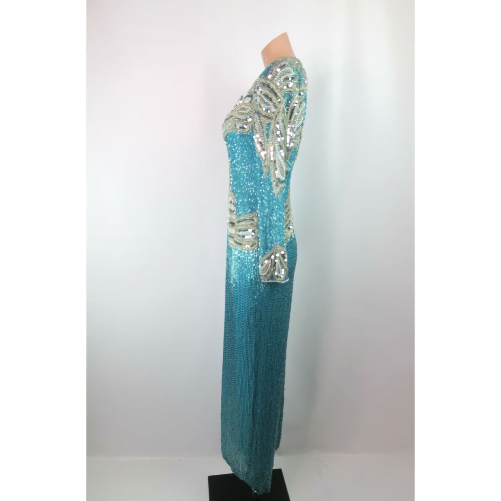 Oleg Cassini VTG Oleg Cassini Silk Beaded Backless Dress Formalwear Wedding Black Tie Sz 4 Blue 1980s Womens Dress Size S / US 4 / IT 40 - 7 Thumbnail